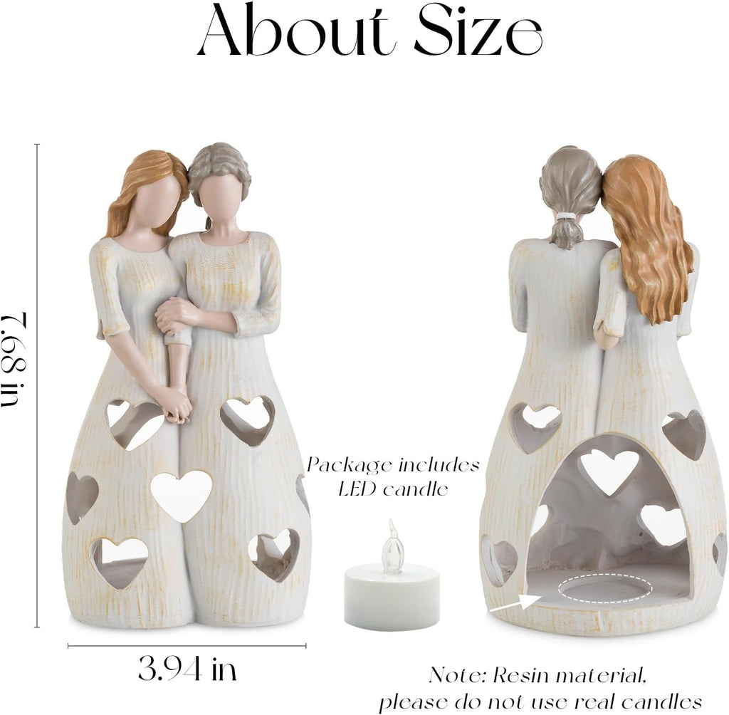 Candeldo Birthday Gifts for Mom from Daughter, Candle Holder with Tealight | Sentimental Gift Ideas, Unique Mother Daughter Figurines, Meaningful Home Decor