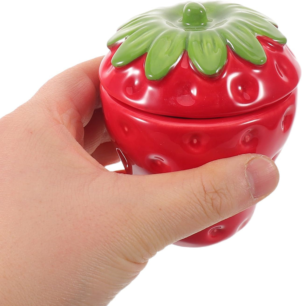Strawberry Shaped Red Ceramic Candle Holder Cup with Lid Fruitshaped Storage Vessel Playful for DIY Scented Candle Making for Home and Parties