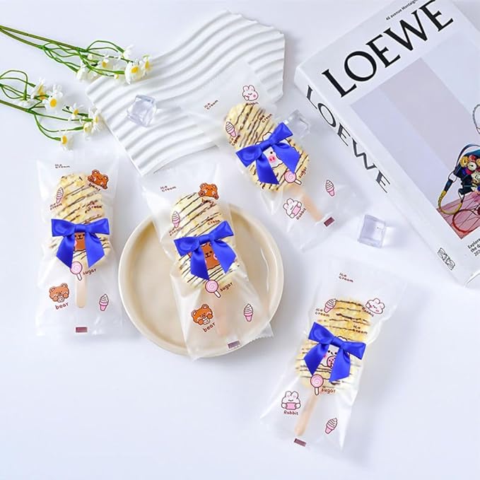 2.5" Hgzgch Blue Satin Ribbon Bow for Gift Wrapping, Premade Bows for Crafts, Cake, Party Favors, Handmade Bows with Double-Sided Tape, Self Adhesive Gift Bows for Presents, Treats, Christmas - 50pcs