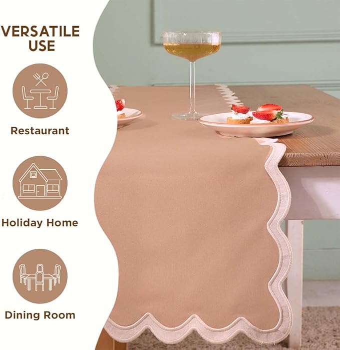 Folkulture Table Runners | Fall Table Runner 72 inches Long | Scallop Table Runner for Fall Decor or Boho Decor | Brown Table Runners for Dining Room | Thanksgiving Decorations for Home