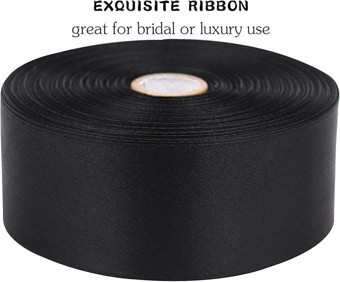 Black Solid Satin Ribbon 1-1/2 Inch 50 Yards Solid Polyester Fabric Ribbon for Gift Wrapping Wedding Christmas Baby Shower Birthday Party Decoration Handmade Immortal Flower Craft