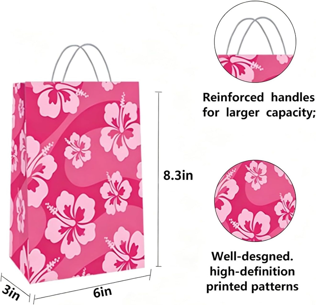 16 Pcs Cute Cartoon Pink Blue Hawaii Party Favor Bag Print Flower Patterns Gift Bags with Handles -Cartoon Themed for Hawaiian Tropical Birthday Supplies