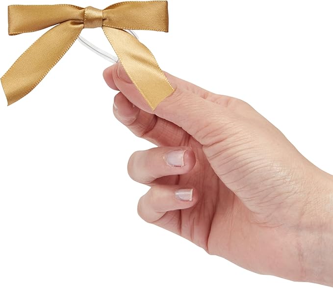 Juvale Satin Twist Tie Bows - Gold Twist Tie Bow Accents - Mini Ribbons for Crafts & Treat Bag Decor - 100 Pack, 3 x 2.5 in, 5.7 in Bands