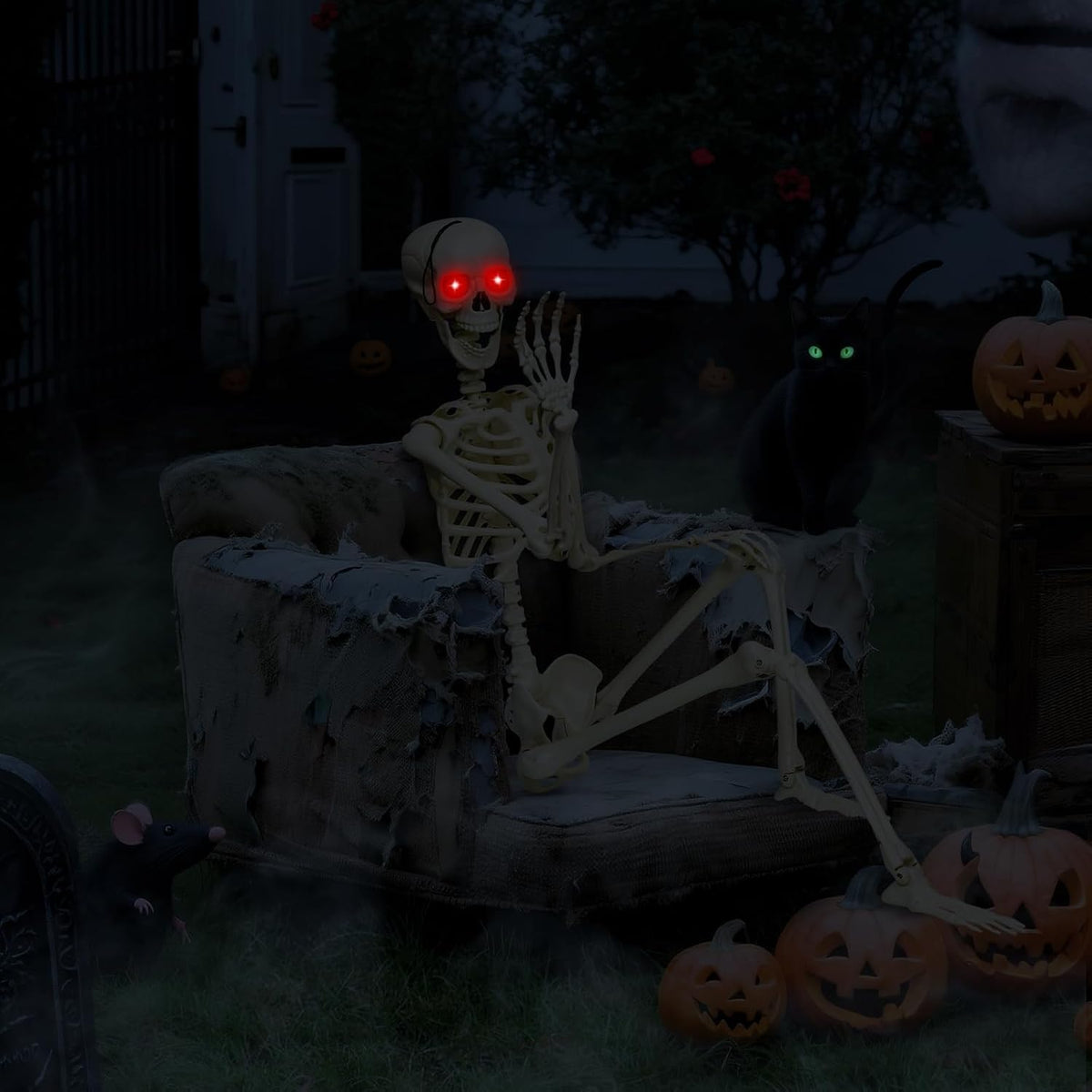 halloween decorations outdoor 5.4ft life-size realistic posable skeleton showing dimensions