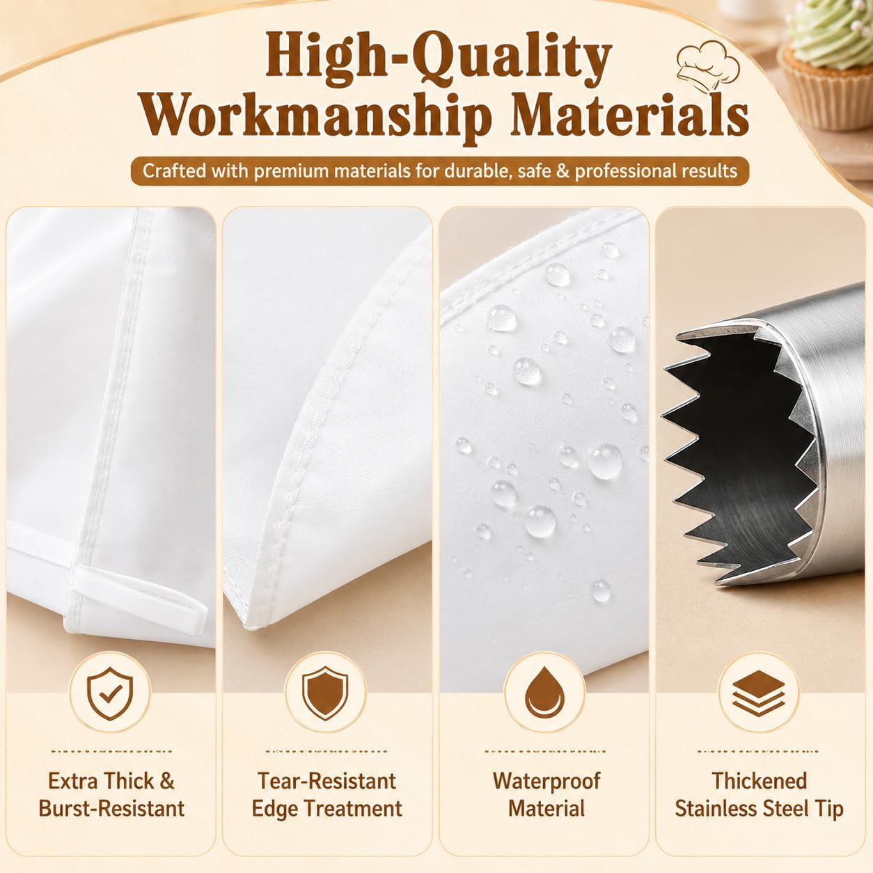 10-Piece Reusable Piping Bags and Tips Set-Cotton Baking Kit with Coupler,16inch Pastry Bags,Stainless Steel Nozzles & Cleaner for Cakes/Cupcakes/Cookies Decorating (10 Pcs)