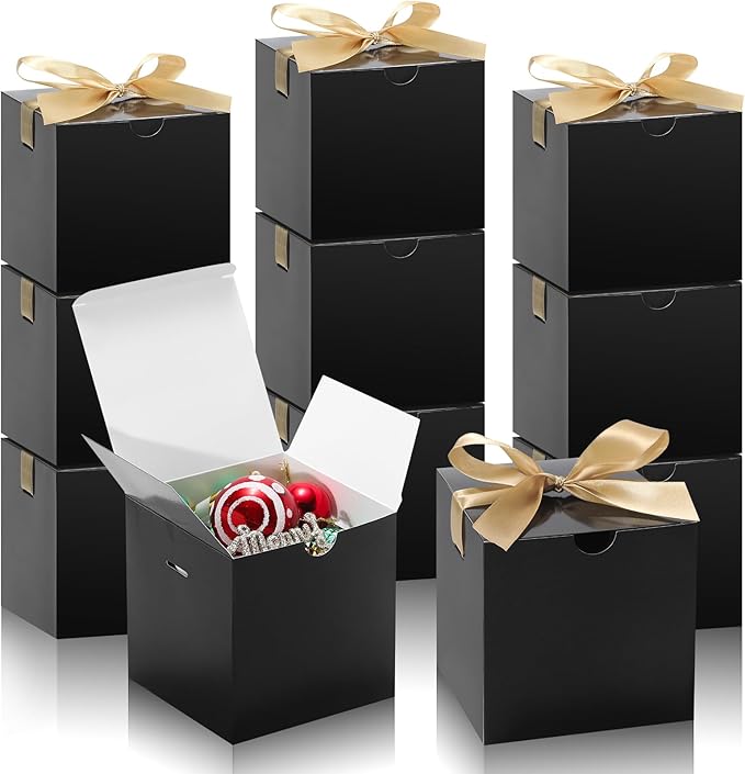 DOYIDE Small Gift Boxes, 20 Pack 5x5x5 Inch Black Elegant Paper Boxes with Ribbons, Crafting, Christmas Gift Box Wedding Party Favor, Cupcake, Candy, Bridesmaids Proposal Box