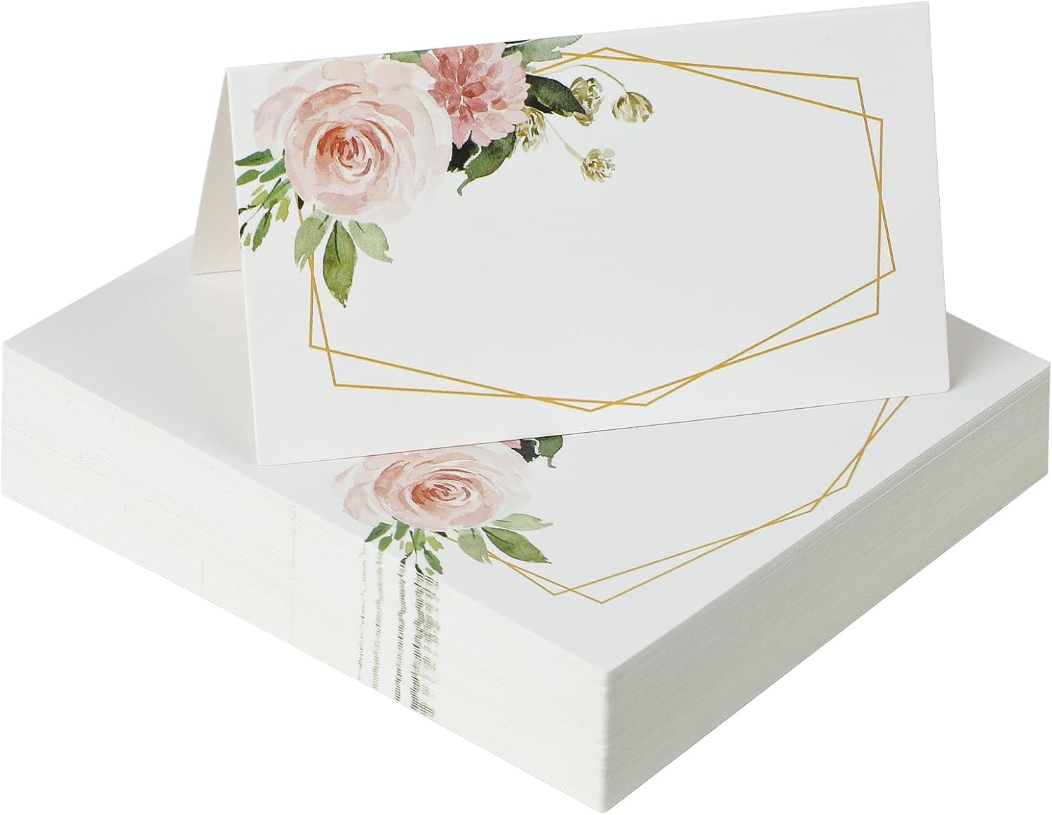 Uniclife 60 Pcs Floral Place Cards for Wedding Buffet Tables | 60 folded watercolor rose place cards create elegant seating labels and food tags for weddings, banquets and buffets.