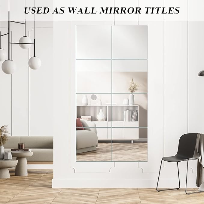 VASUHOME 10" Square Mirrors Candle Plate for Table Centerpieces, Set of 12, 2 mm Thick, Mirror Tiles for Wall, Party Decor and Crafts