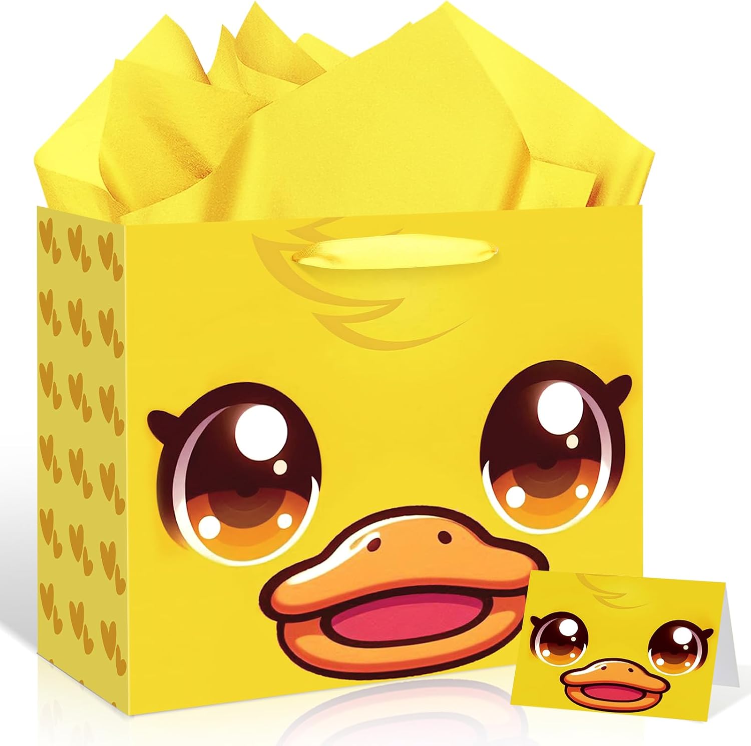 Duck Gift Bag for Kids Boys Girls Baby Shower Duckie Birthday Gift Bag with Wrapping Paper Card Large Farm Animal Gifts Bag for Barnyard Baby Shower Birthday Decorations Party Favors Supplies