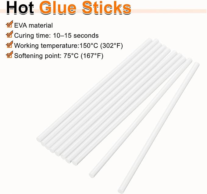 HARFINGTON 10pcs Hot Glue Sticks 0.28" Dia x 7.87" Long EVA Mini Hot Melt Adhesive Glue Stick for Hot Melt Gun Wood Plastic Glass Flowers Fabrics Foam, White