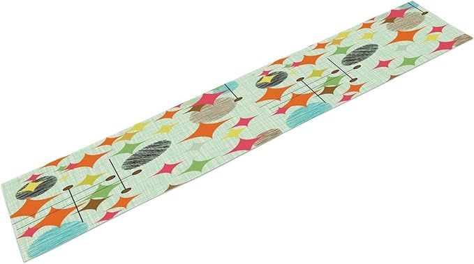 Mid Century Table Runner,Abstract Retro Modern Geometric Colorful Stripe Pattern Print Tablecloth Burlap for Hotel Indoors Outdoor Dining Room Kitchen Holiday Party, 13x80in