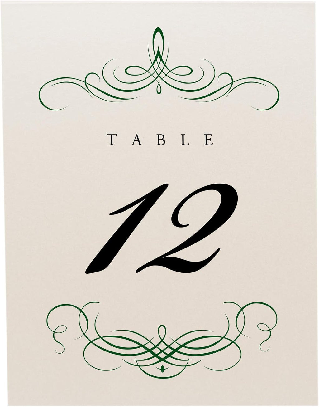 Decadent Flourish Table Numbers, Hunter Green, 1-150 | Double Sided Tent or For Use in a Stand - Wedding Receptions, Special Events, Parties, and Restaurants - Made in the USA
