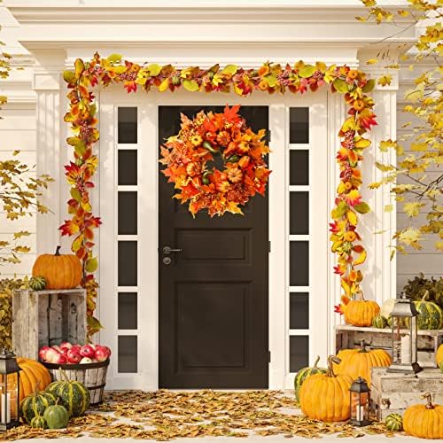 24" harvest fall wreaths for front door outside,autumn, close-up detail