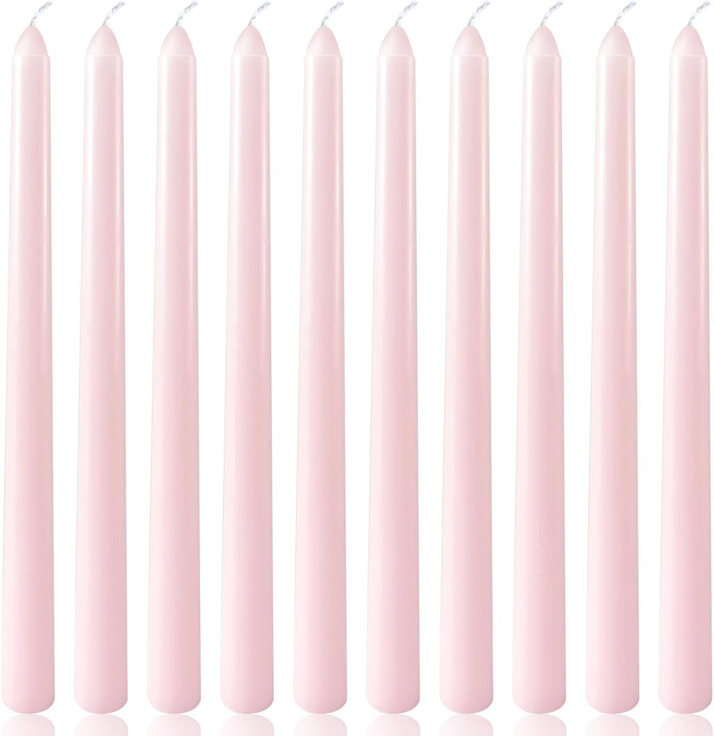 10 Inch Pale-Pink Taper Candles for Home Decoration, 10 Pack Unscented Candlesticks for Dinner Wedding Party, Smokeless and Dripless Candle Sticks