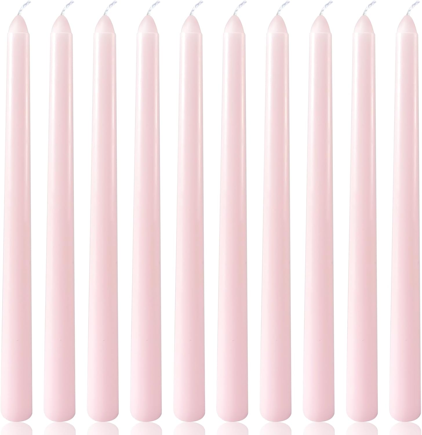 10 Inch Pale-Pink Taper Candles for Home Decoration, 10 Pack Unscented Candlesticks for Dinner Wedding Party, Smokeless and Dripless Candle Sticks