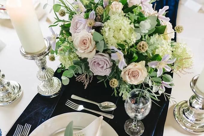 Velvet Table Runner, 10ft Luxurious Wedding Reception Decorations Soft Velvet Fabric Table Linen Overlay for Party (20 x 120 inch, Navy)