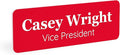 ExcelMark Custom Name Tag - Engraved Name Badge with Pin or Magnetic Backing, 16 Colors, 6 Fonts, and 2 Sizes to Choose from (Red w/White Letters, 1"x 3")