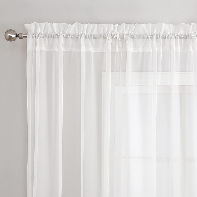 VISIONTEX White Sheer Voile Curtains, Decorative White Embossed Drip Rod Pocket Window Drapes for Home Kitchen, Living Room and Bedroom 54 x 95 Inch, Set of 2 Curtain Panels