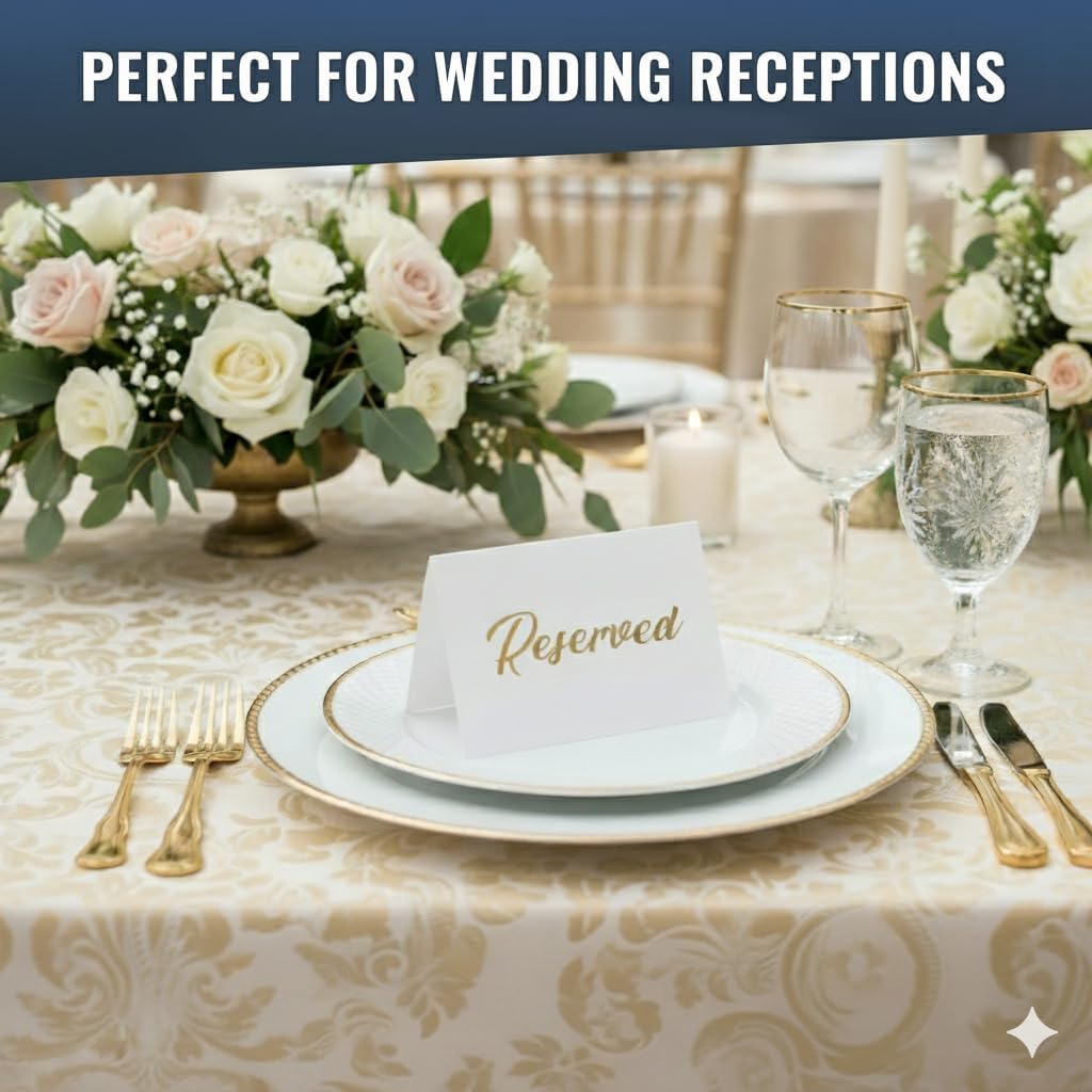 10 Pack Gold Reserved Table Signs for Wedding Receptions 3x4 inch - Double Sided Reserved Signs for Tables - Freestanding Reserved Cards for Tables - Table Reserved Sign for Restaurants & Parties