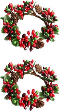 BinaryABC Christmas Candle Rings Wreaths,Red Berry Candle Rings,Christmas Candle Holder Rings,Christams Decorations,2Pcs(Internal Diameter About 2.36in)