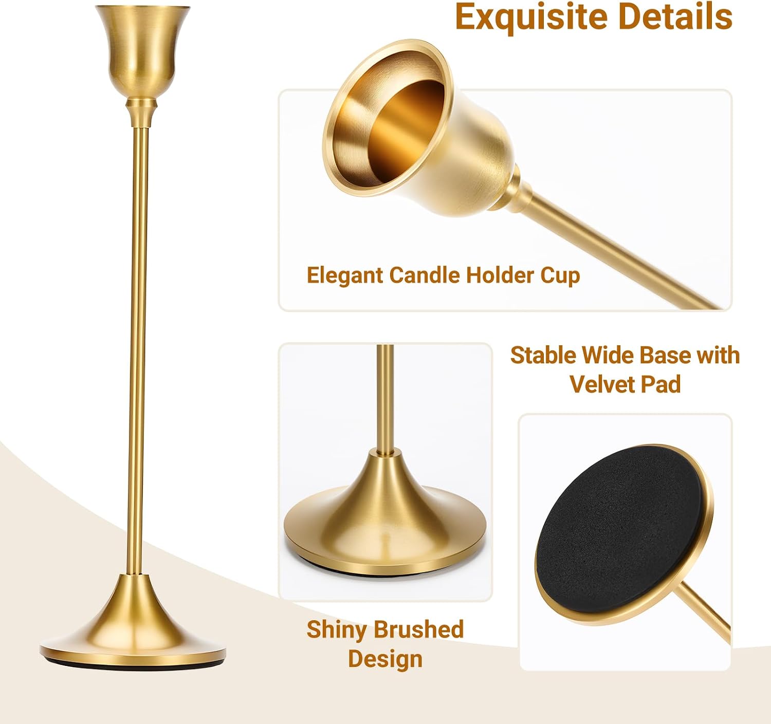 Tifanso Taper Candle Stick Holder - 3PCS Brass Gold Pillar Tall Candlestick Holders Metal Vintage Decor Dinner Table Dining Room Centerpieces Decorations for Wedding Fireplace Mantel Housewarming Gift