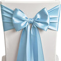 50 Baby Blue Chair Sashes Satin Chair Bows for Wedding Birthday Party Fiesta Decor - 7x108 Inches Ribbons Ties Fitted Banquets Folding Decorations
