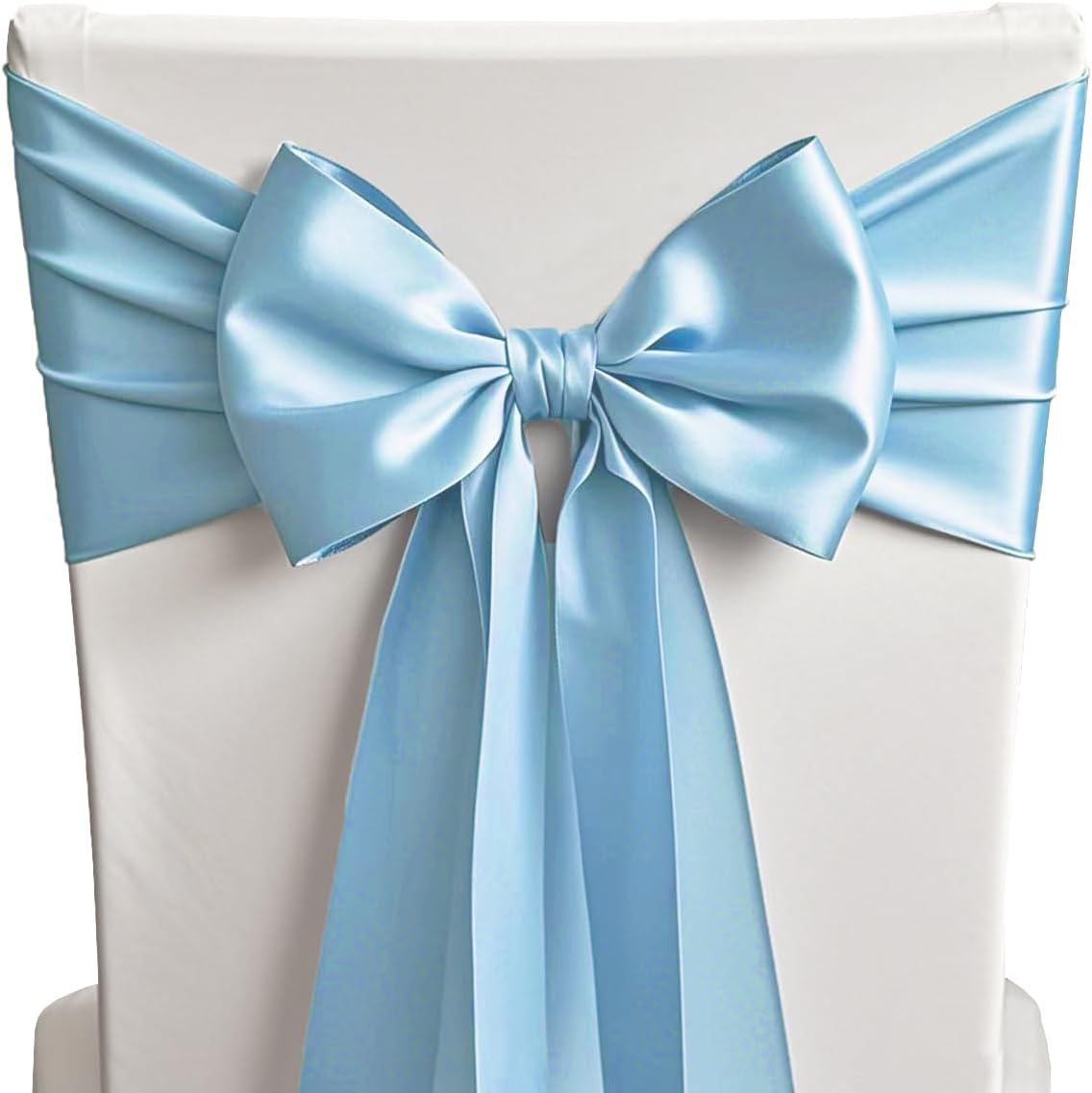 50 Baby Blue Chair Sashes Satin Chair Bows for Wedding Birthday Party Fiesta Decor - 7x108 Inches Ribbons Ties Fitted Banquets Folding Decorations