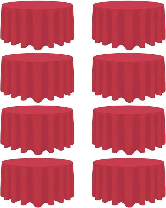 8 Pack Red Round Tablecloth 90 Inch Red Table Cloth Stain and Wrinkle Resistant Reusable and Washable Polyester Fabric Table Covers for Buffet Wedding Party and Banquet