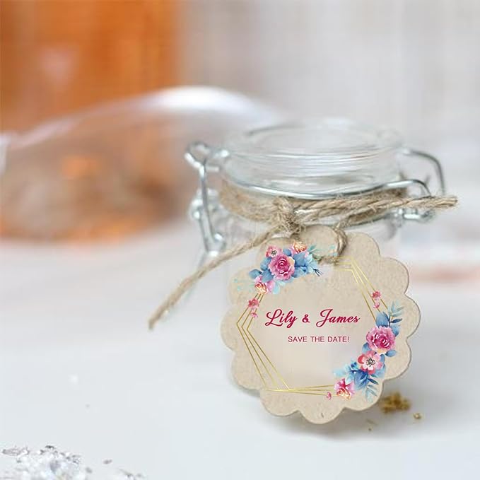 Custom Gift Tag, Personalized Favor Label, Kraft Wrapping Decoration, Wedding Supplies Birthday Party Craft, Thick Paper Hang Card with String (Flower Shape)