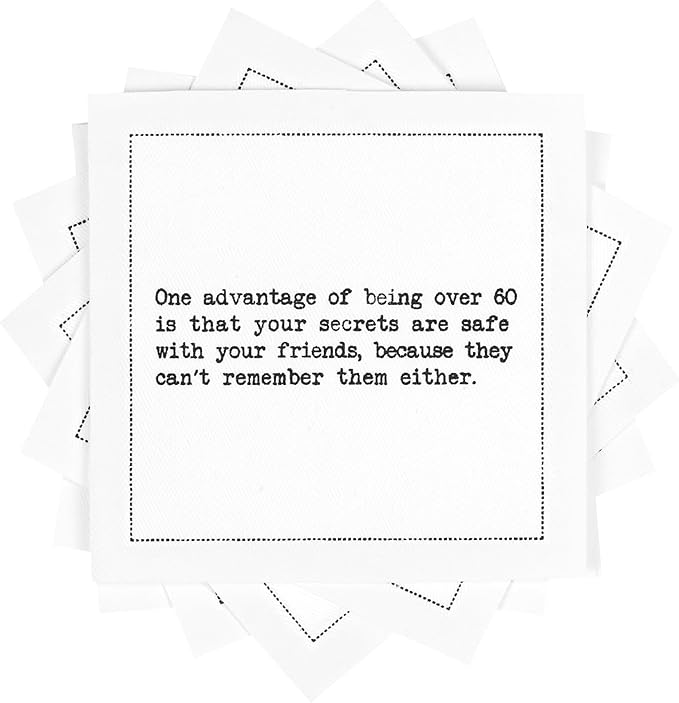 Five Star Napkins 60th Birthday Quotes White Cotton Cocktail Napkins, Beverage Napkins, Bar Napkins, Cloth Napkins, Party Napkins, Events, Holidays, Weddings, Birthdays, Disposable, 4.5" x 4.5"- (50x)