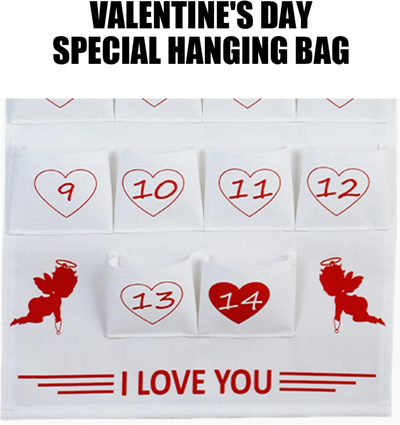 Valentines Wall Hanging Advents Calendar Bag 24 Count Storage Pockets Fashion Accessory for Holiday Household Decoration Fabric Organizers