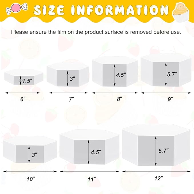Leinuosen 7 Pcs Large Buffet Risers Set 6" to 12" Acrylic Display Box Catering Dessert Table Riser Food Display Decorative Stand with Hollow Bottom for Catering Supplies(White, Hexagonal)