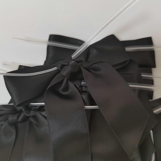 50pcs 3-1/2" Black Satin Ribbon Bows with Twist Ties Giant Bows for Fathers' Day 7th of July Gift Packing&Wrapping (Black)