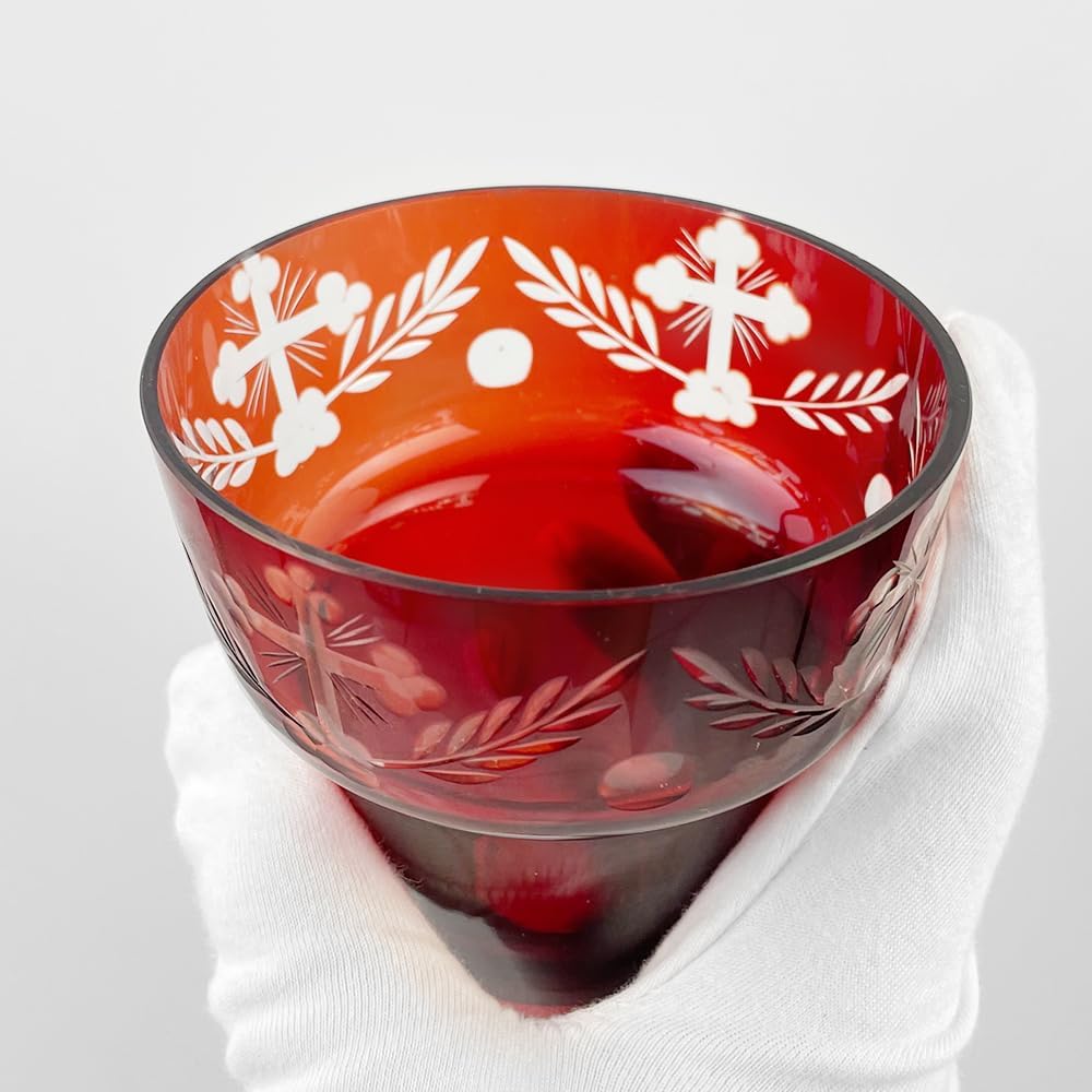 Orthodox Oil Lamp Glass Cup 10.49 cm | Engraved Cross Red Prayer Votive Holder, Orthodox Cross Laser Engraving, Church and Home Altar Devotion