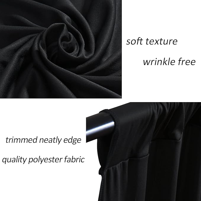 AK TRADING CO. 10 feet Wide x 12 feet Long Polyester Backdrop Drapes Curtains Panels with Rod Pockets - Wedding Ceremony Party Home Window Decorations - (Black)