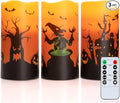 Homemory Halloween Candles, Orange Flameless Candles, Real Wax Flickering Battery Operated LED Pillar Candles with Remote Timers for Halloween Spooky Decoration, Day of The Dead, 3”x6”, Set of 3