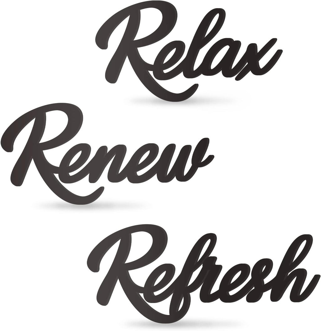 3 Pieces Bathroom Decor Black Wooden Bath Room Sign Bathroom Wall Art Farmhouse Relax Renew Refresh Sign (black)