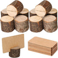 10Pcs Wood Place Card Holder Rustic Wood Table Numbers Holder with 20Pcs Kraft Table Place Cards Party Wedding Table Name Card Holder Memo Note Card