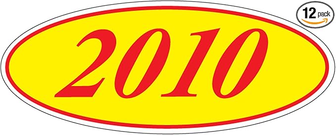 EZ-Line Oval Model Windshield Year Stickers for Car Windows Red and Yellow Large Vinyl Dealership Supplies 1 Dozen Pro Pack (2010)