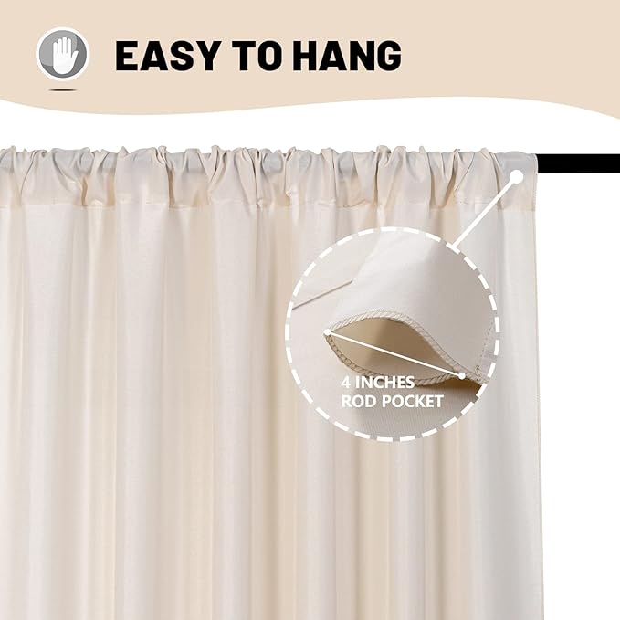 10ft x 10ft Beige Backdrop Curtains for Wedding Birthday Baby Shower Photography Backdrop Fabric Curtains Drapes Home Window Decorations Rod Pocket Light Filtering Window Drapes,5ft x 10ft, 2 Panels