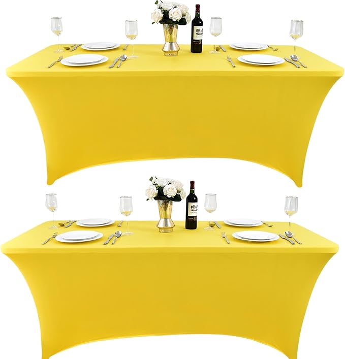 2-Pack 8ft Spandex Table Covers for Rectangle Folding Tables - Washable Elastic Tablecloth - Ultimate Fitted Table Protector for Birthday Parties, Trade Shows, Banquet