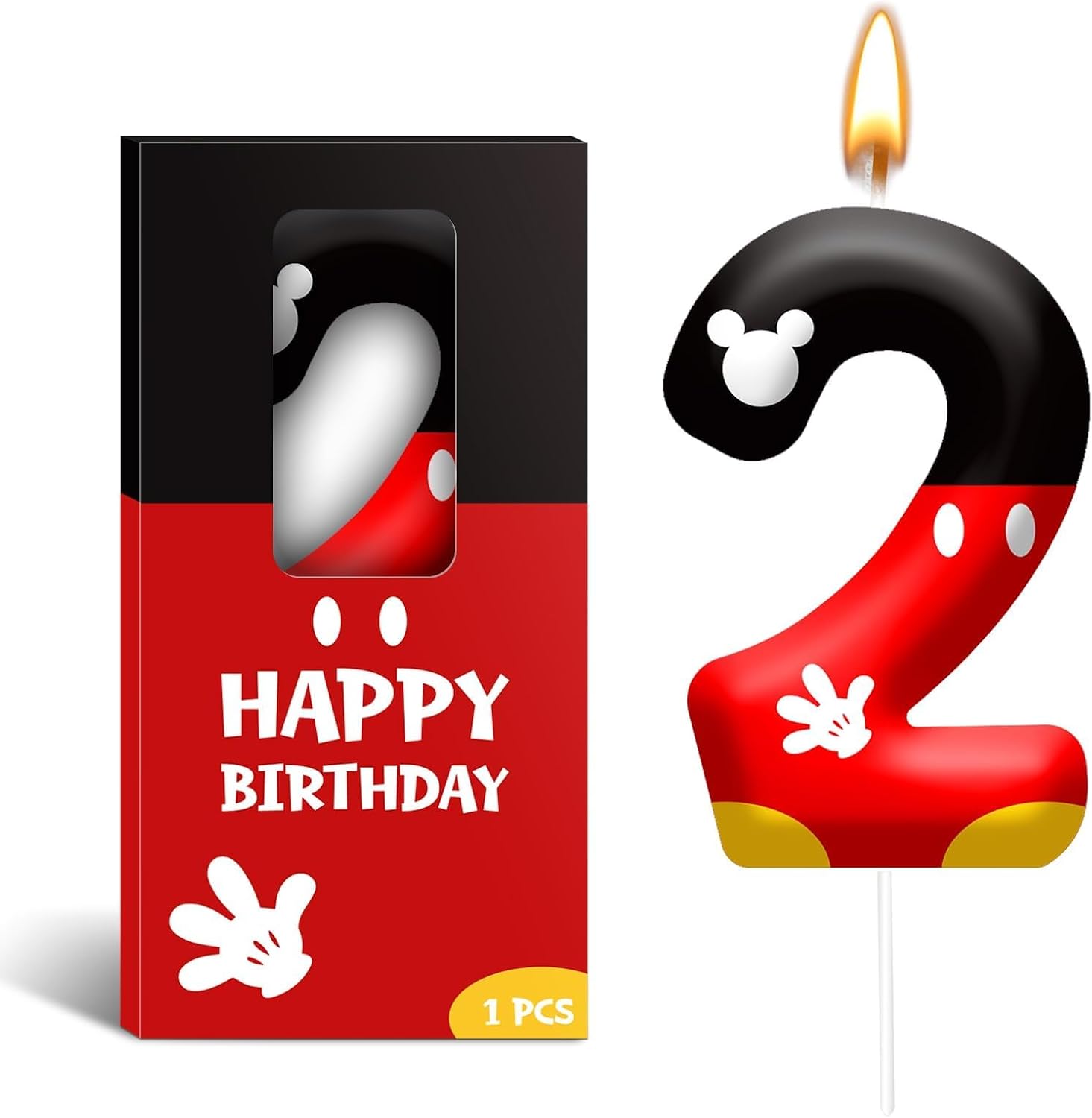 Cartoon Mouse Birthday Candle Number 2, Cake Party Decoration | Red Black Mouse Number 2 Cake Candle Topper, Decor For Birthday, Anniversary, Graduation And Summer Party Supplies