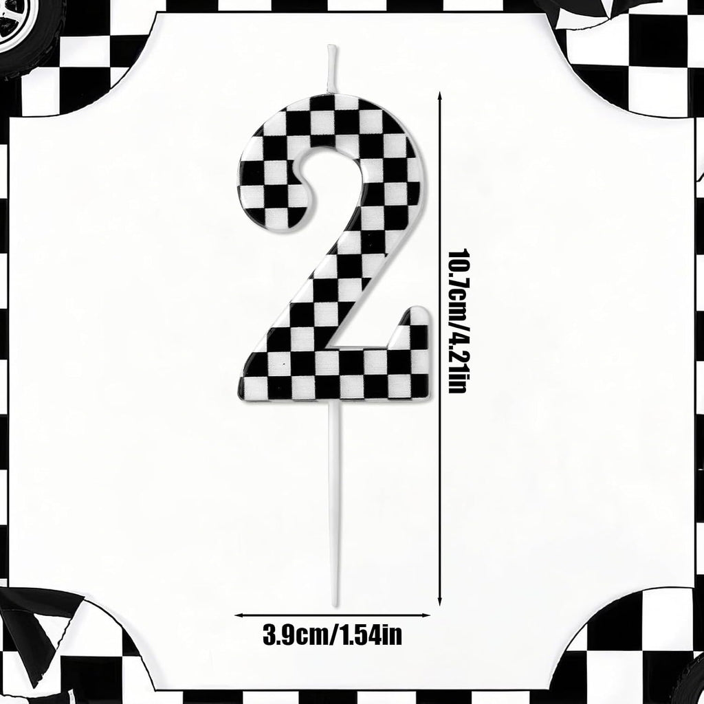 Racing Cars Themed Birthday Candle, Checkered Flag Number Candles Black and White Candles Happy Birthday Cake Topper Party Decorations for Boys Racing Cars Themed Party Supplies (Number 2)