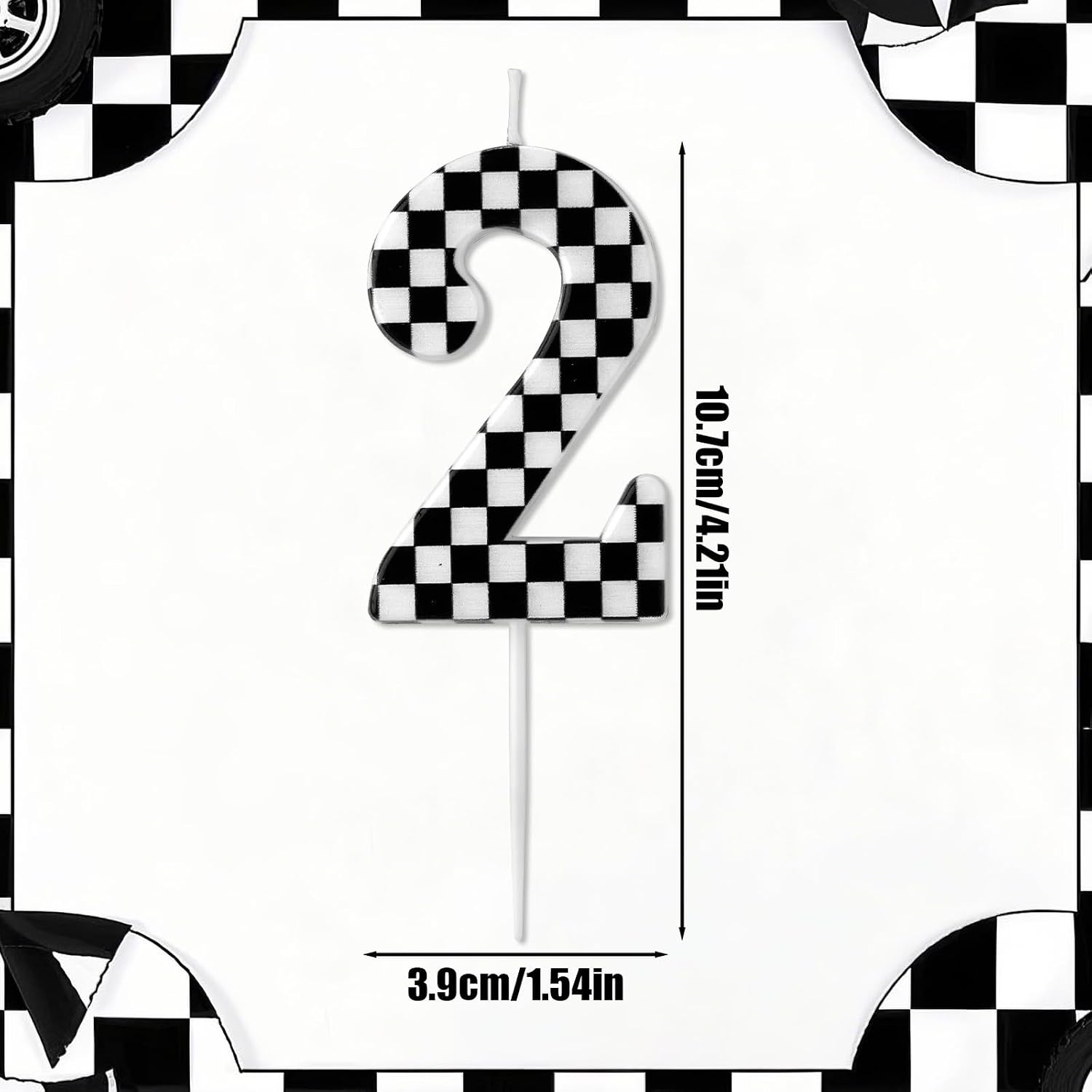 Racing Cars Themed Birthday Candle, Checkered Flag Number Candles Black and White Candles Happy Birthday Cake Topper Party Decorations for Boys Racing Cars Themed Party Supplies (Number 2)