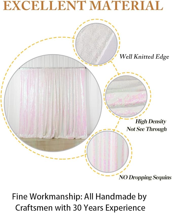 ShinyBeauty Iridescent White Sequin Backdrop 20X10FT Glitter Fabric Backdrop Photograph Backdrops Sequins White Curtain Shimmer Wall Studio Background