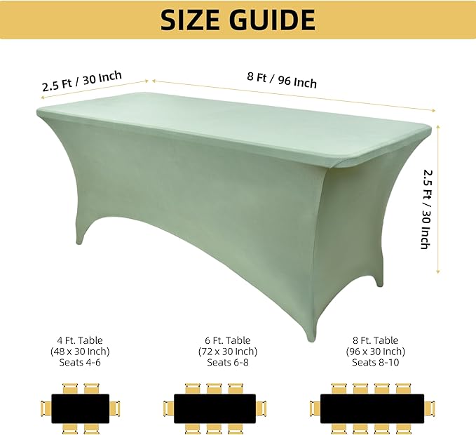 124 2-Pack 8ft Spandex Table Covers for Rectangle Folding Tables - Washable Elastic Tablecloth - Ultimate Fitted Table Protector for Parties, Banquet, and Wedding