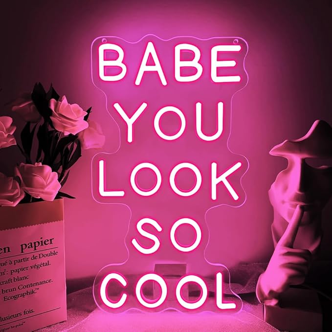 Babe You Look So Cool Neon Sign,Pink Dimmable LED Light Signs for Wall Art Decor,Backdrop for Game Room Bar Bedroom Club Party Man Cave,Gift for Boys Teen Men USB Powered（14.2"*8.4"）