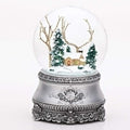 roman 5.5" cottage with tree glitter silver base, main product view