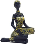 African Tribal Woman Statue Resin Figurine Candlestick Art Sculpture Home Decor Exotic Decor for Living Room Office Storage (A)