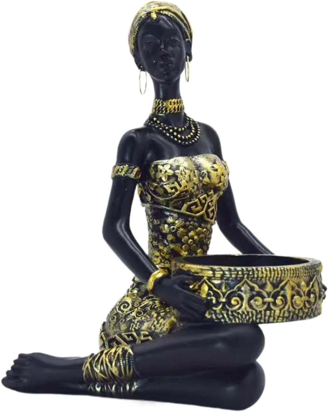 African Tribal Woman Statue Resin Figurine Candlestick Art Sculpture Home Decor Exotic Decor for Living Room Office Storage (A)